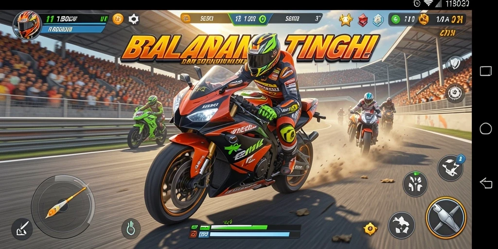Screenshot gameplay 11BOLA yang menggambarkan keseruan balapan motor.