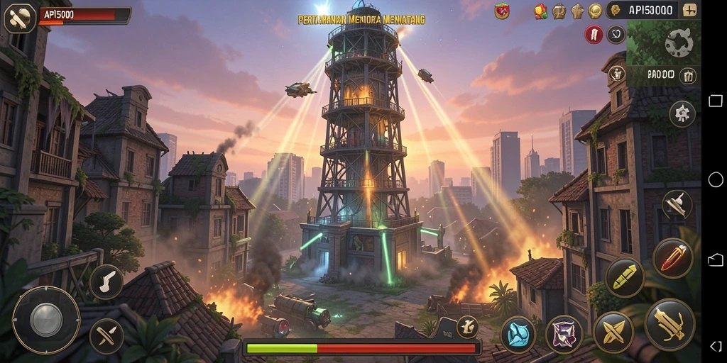 Tangkapan layar menampilkan aksi seru permainan Tower Defense.