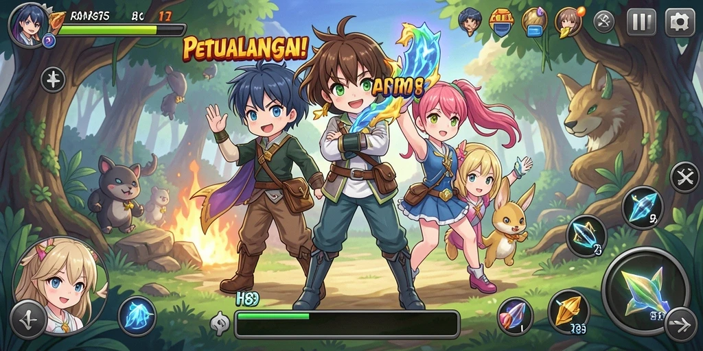 Tampilan gameplay H89 yang penuh warna dan karakter Anime yang menarik.