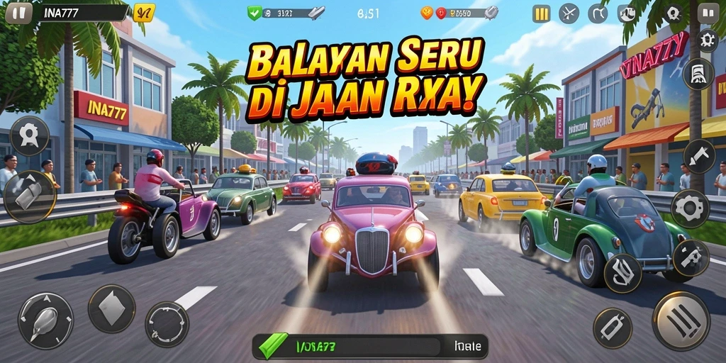 Tampilan utama gameplay INA777 yang penuh aksi balapan