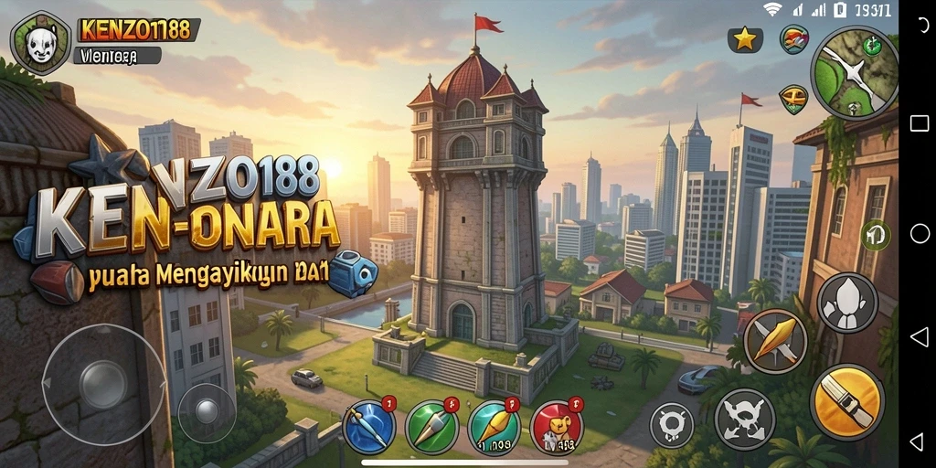 Gameplay seru KENZO188 dalam pertahanan menara.