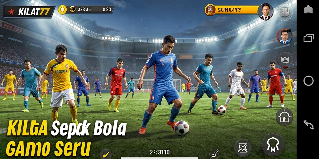 Screenshot gameplay KILAT77 menampilkan keramaian di lapangan sepak bola.