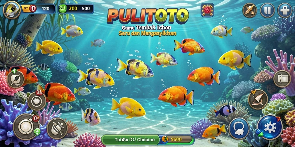 Gameplay PULITOTO menampilkan keseruan menembak ikan di lautan.