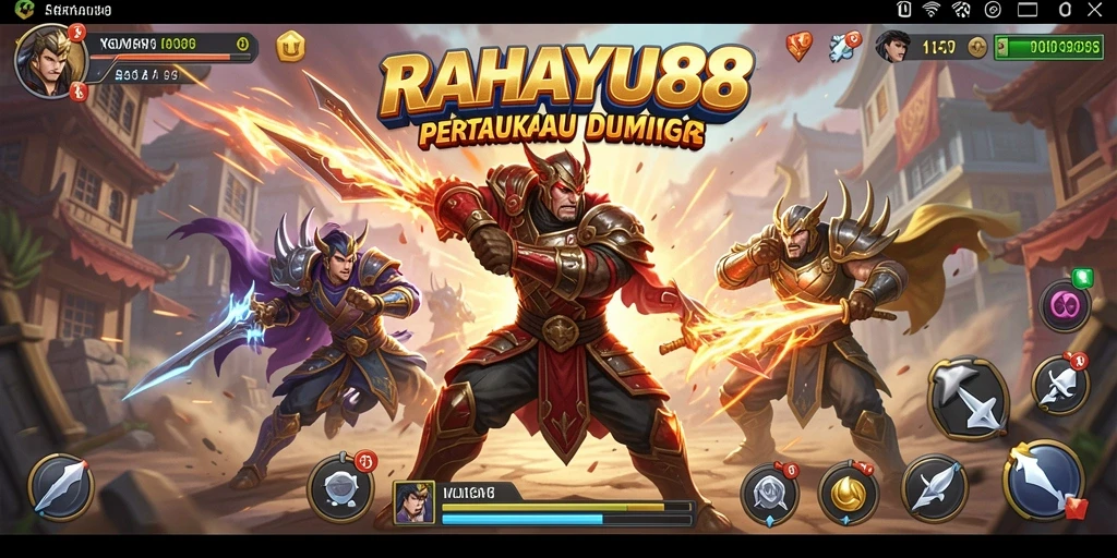 Screenshot utama RAHAYU88 menampilkan pertempuran yang intens dan grafis memukau.