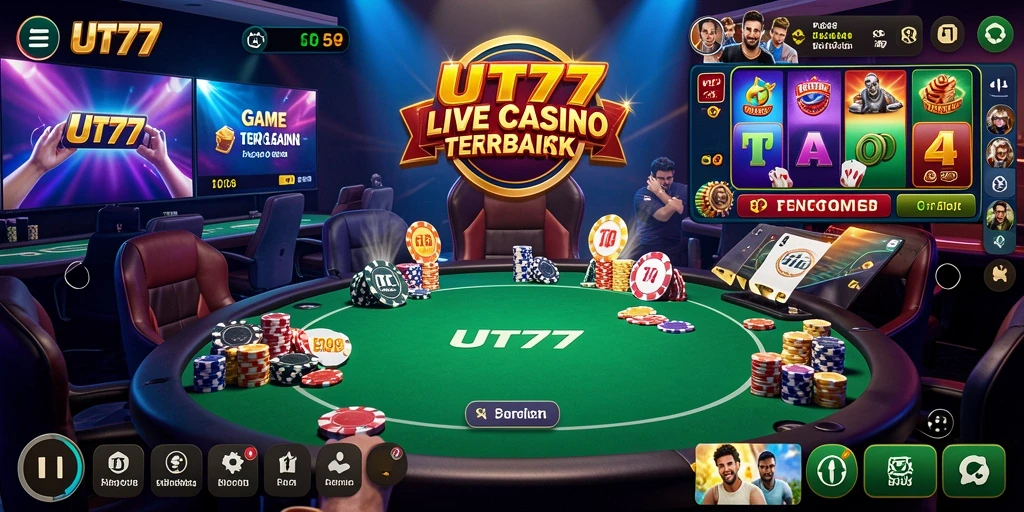 Tampilan screenshot UT77 menunjukkan dealer langsung dan suasana bermain yang menarik.